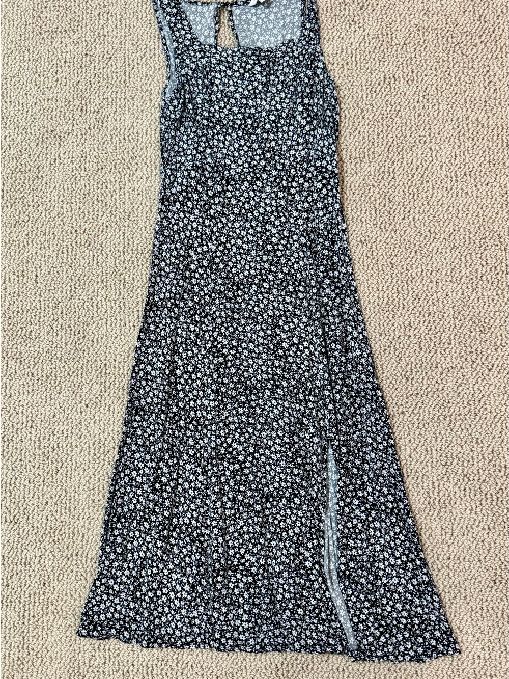 American Eagle Outfitters Black and White Floral Maxi Dress with Side Slit